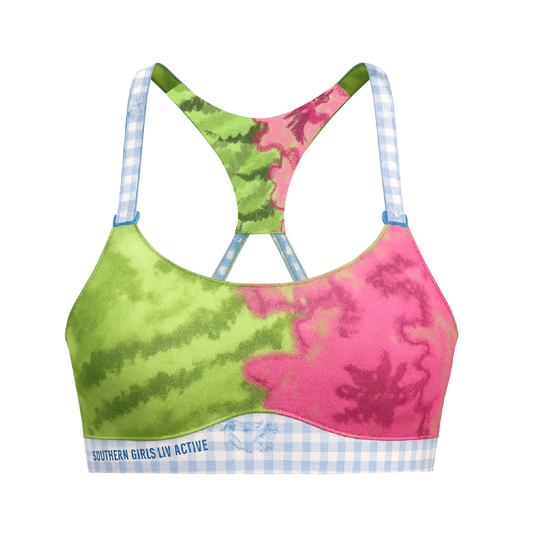 Grassy Azaleas & Blue Gingham (Dig Deep Sports Bra)